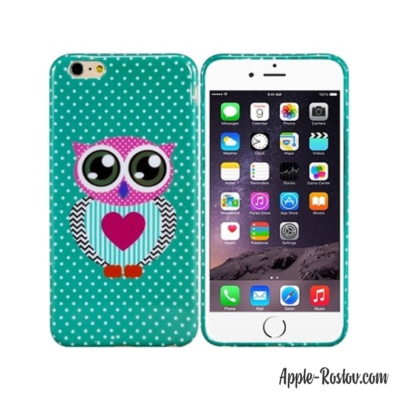 Чехол-накладка зелёного цвета в горошек с изображением совы Чехол-накладка зелёного цвета в горошек с изображением совы