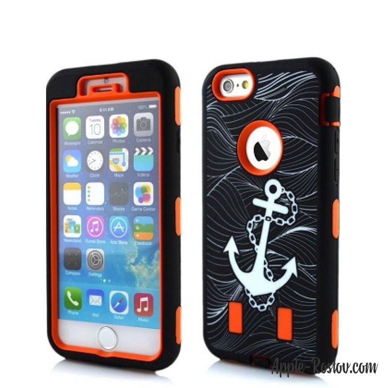 Усиленный чехол чёрно-оранжевого цвета с рисунком якоря Усиленный чехол чёрно-оранжевого цвета с рисунком якоря