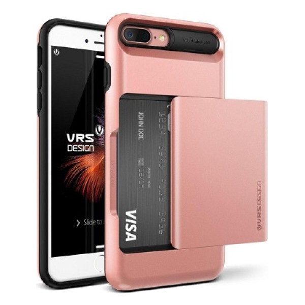 Чехол розового цвета с прорезиненной рамкой и отсеком для банковских карт