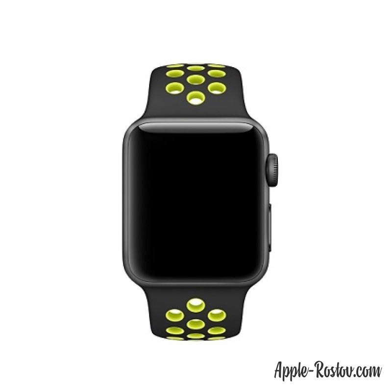 Спортивный ремешок Nike цвета "чёрный/салатовый" (для корпуса 38 мм), размеры S/M и M/L Спортивный ремешок Nike цвета "чёрный/салатовый" (для корпуса 38 мм), размеры S/M и M/L