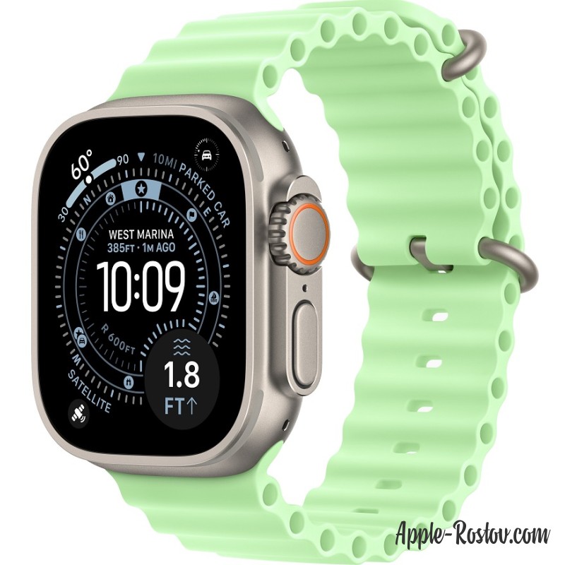 Apple Watch Ultra 3 (2025) 49mm Natural Titanium Case ремешок Neon Green Ocean Band Apple Watch Ultra 3 (2025) 49mm Natural Titanium Case ремешок Neon Green Ocean Band