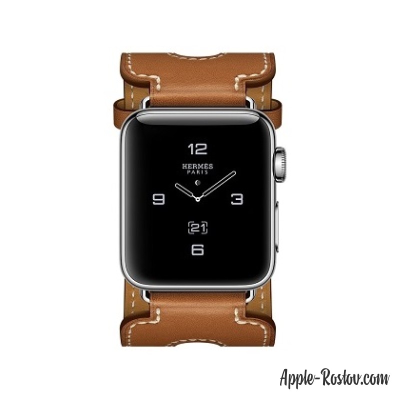 Apple Watch Hermes 38 mm silver/Cuff in leather Barenia Fauve color with double buckle Apple Watch Hermes 38 mm silver/Cuff in leather Barenia Fauve color with double buckle