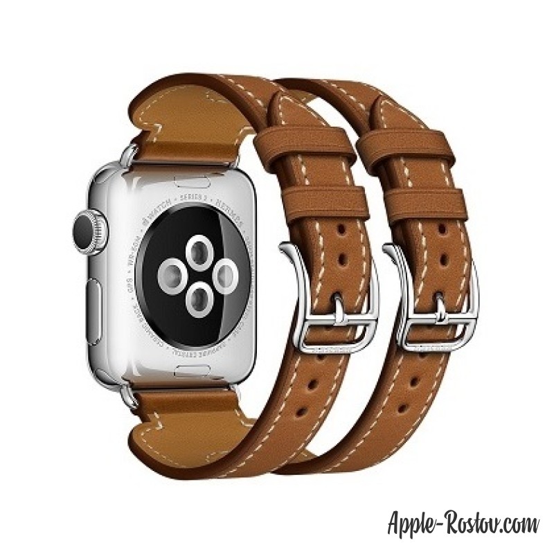 Apple Watch Hermes 38 mm silver/Cuff in leather Barenia Fauve color with double buckle Apple Watch Hermes 38 mm silver/Cuff in leather Barenia Fauve color with double buckle