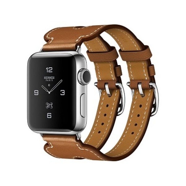 Apple Watch Hermes 38 mm silver/Cuff in leather Barenia Fauve color with double buckle