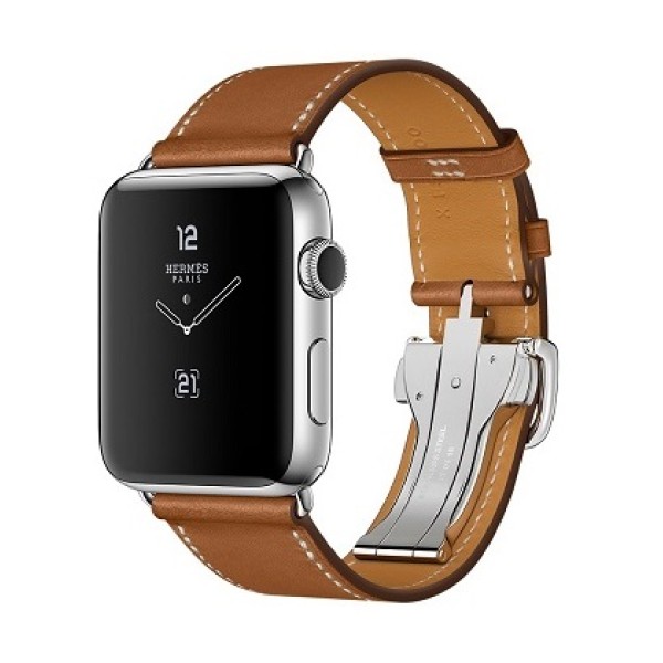Apple Watch Hermes 42 mm silver/Simple Tour Barenia leather Fauve colors with folding clasp
