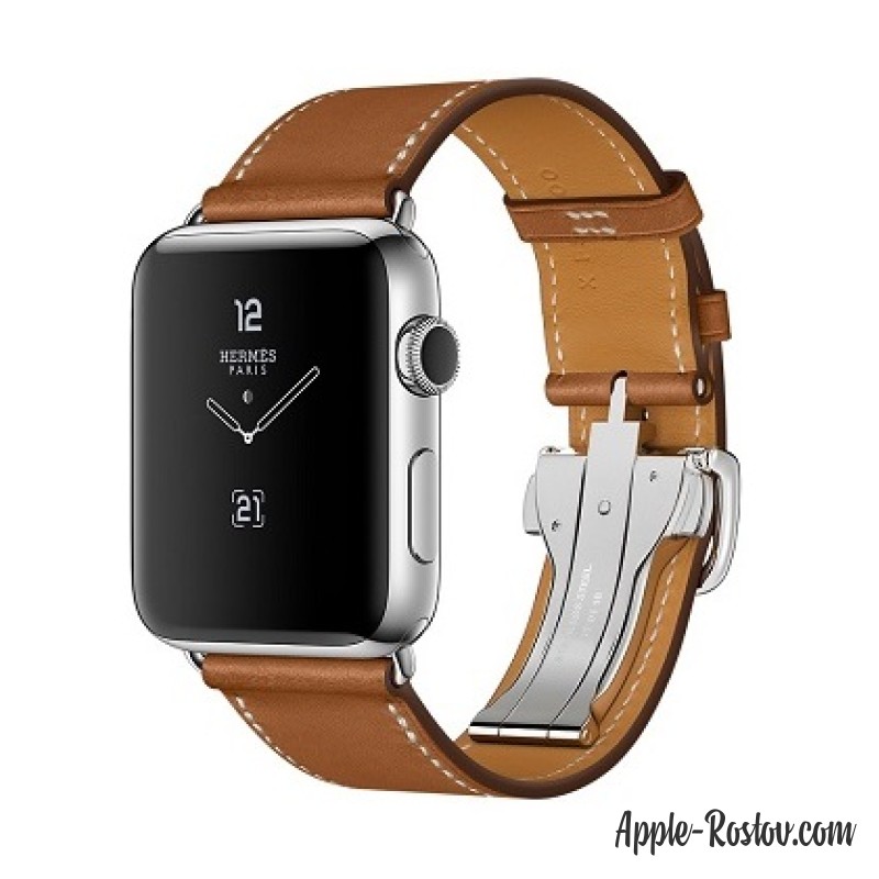 Apple Watch Hermes 42 mm silver/Simple Tour Barenia leather Fauve colors with folding clasp Apple Watch Hermes 42 mm silver/Simple Tour Barenia leather Fauve colors with folding clasp